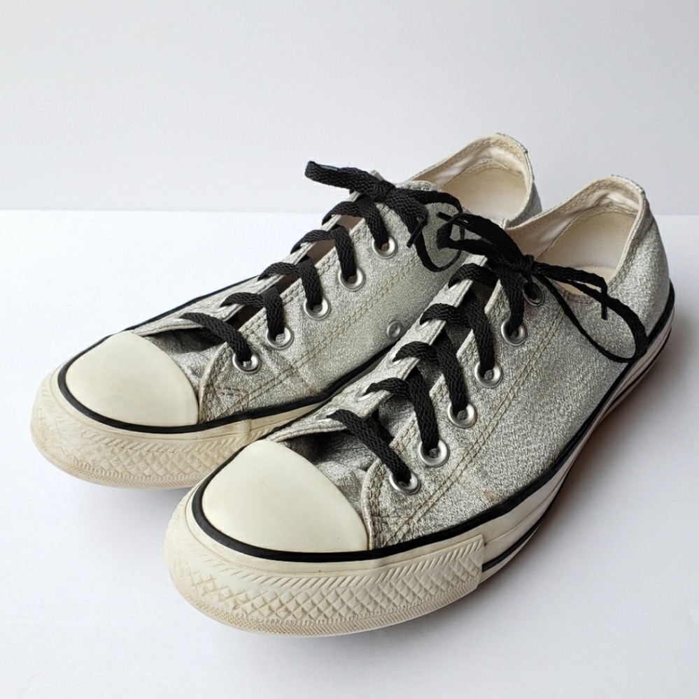 Converse All Star Low Silver Metallic Shimmer Sneakers Size 8